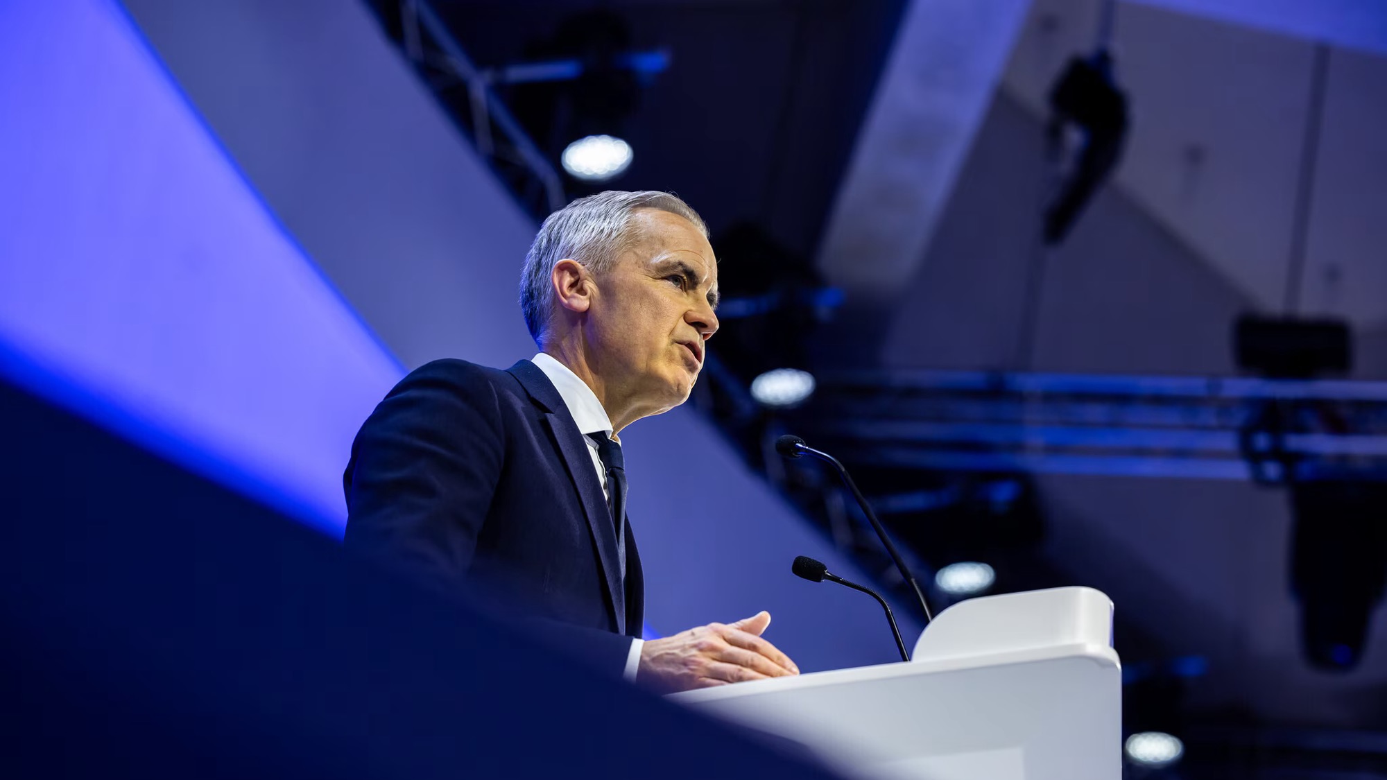 Photo de Mark Carney durant son discours à Davos 2026